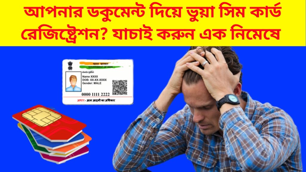 Sanchar Saathi App দিয়ে নিজের নামে রেজিস্টার্ড সিম চেক করছেন একজন ব্যবহারকারী, মোবাইল ফোন ও Aadhaar কার্ড সহ