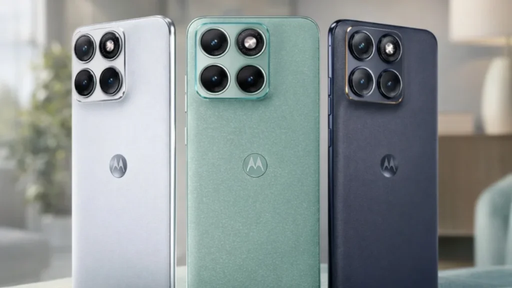 Motorola Edge 70 Fusion smartphone front back view with 7000mAh battery, 144Hz curved OLED display and Sony 50MP camera