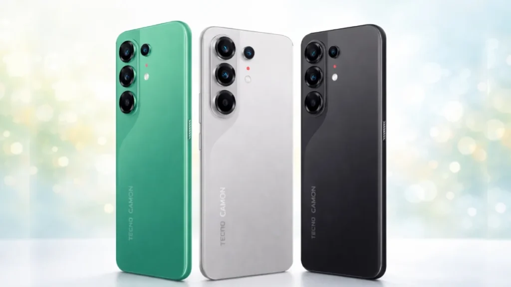 Tecno Camon 50 Pro rear design showing 50MP OIS triple camera setup