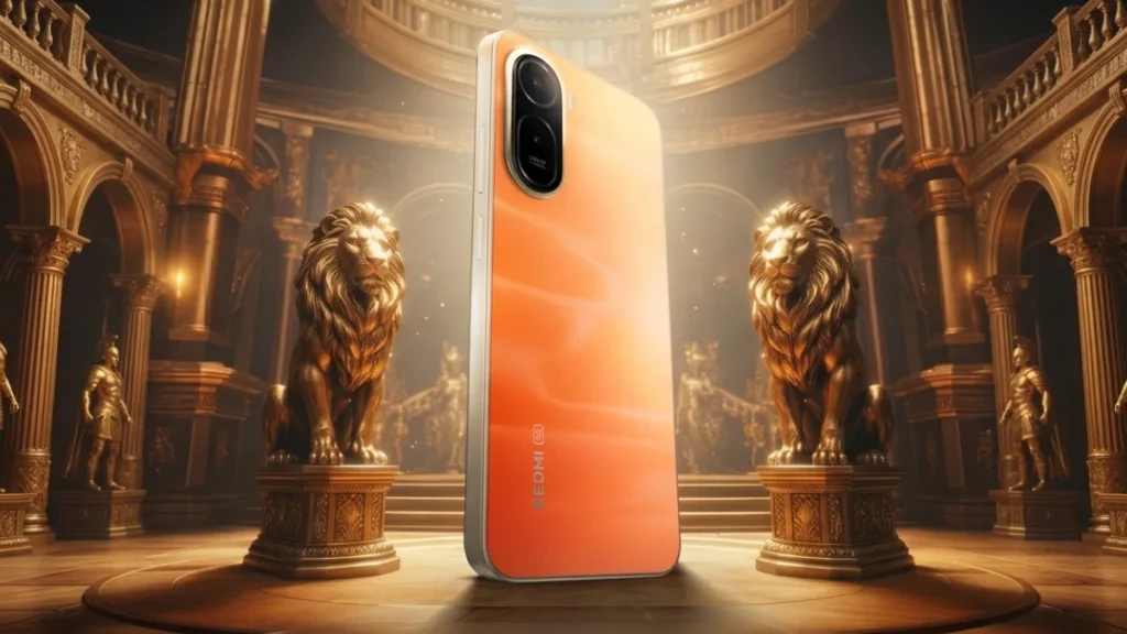 Redmi A7 Pro 5G to launch on 13 april in India, showing the back panel of orange color varient