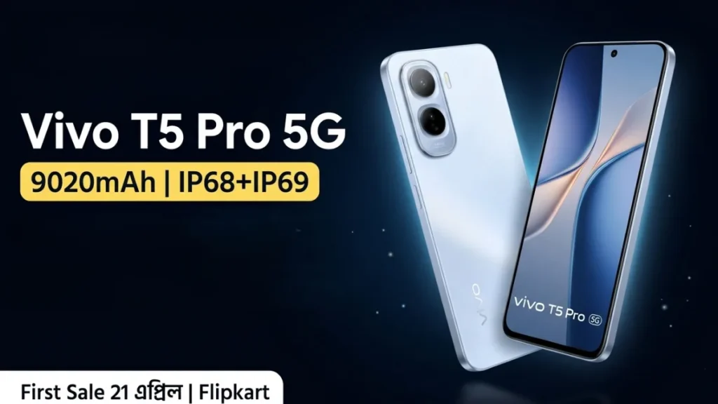 Vivo T5 Pro 5G First Sale 21 এপ্রিল Flipkart — 9020mAh ব্যাটারি স্মার্টফোন দাম ও অফার