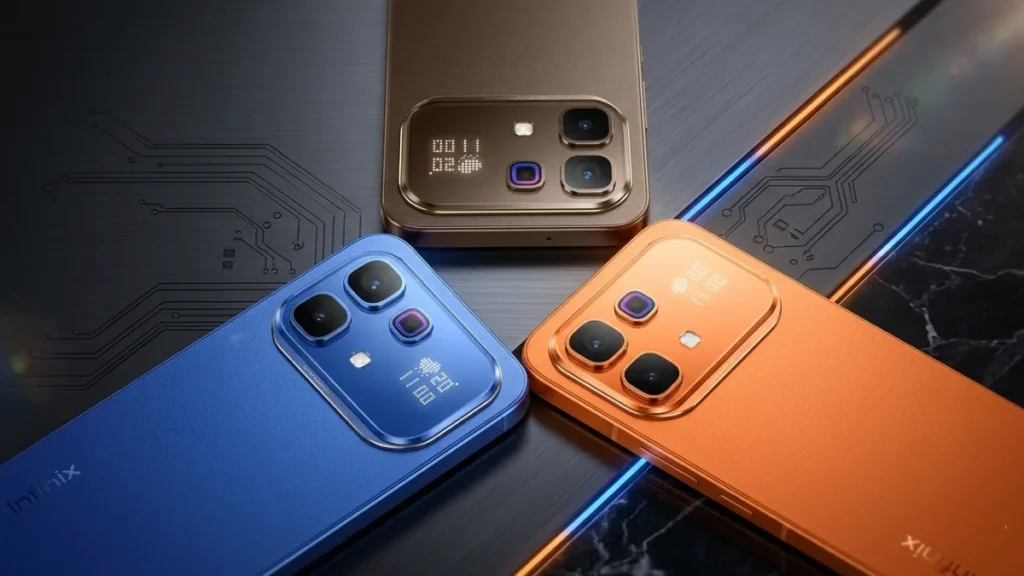 Infinix Note 60 Pro 5G with Active Matrix rear display and triple color options