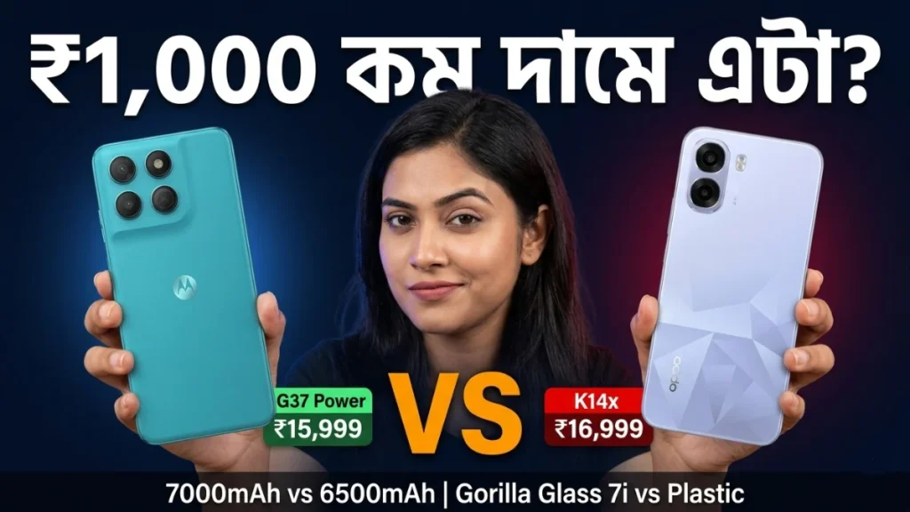 Moto G37 Power vs OPPO K14x তুলনা ₹1000 কম দামে কোনটা বেশি দিচ্ছে AMOLED 7000mAh MIL-STD