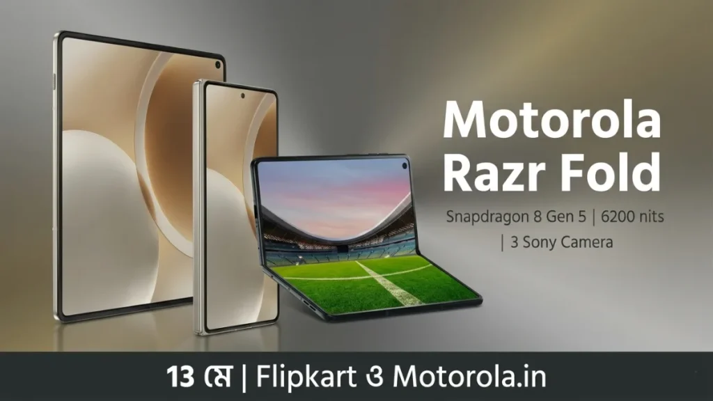Motorola Razr Fold India Launch 13 May — Snapdragon 8 Gen 5 6200 nits Foldable Display তিনটি Sony Camera