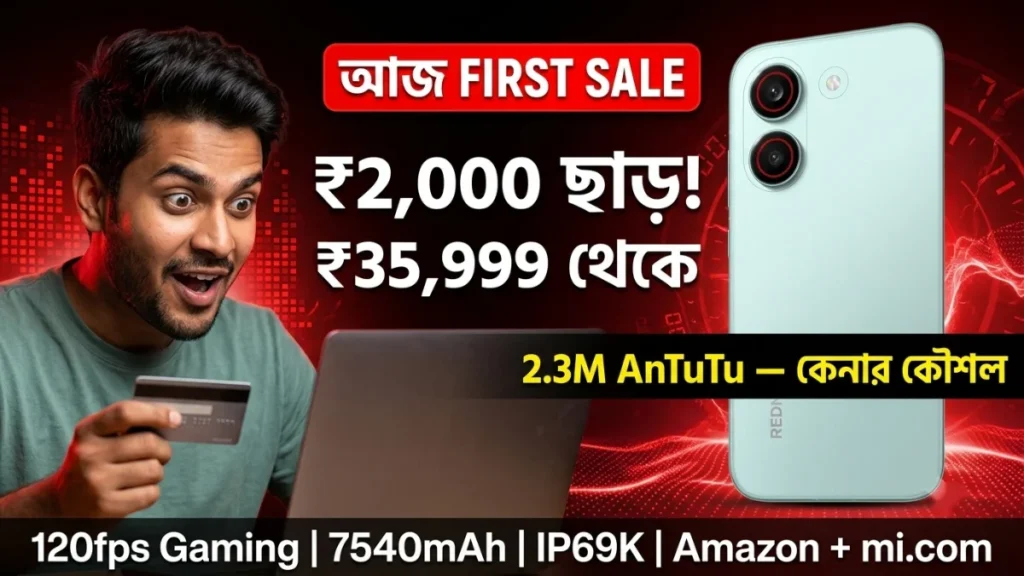 Redmi Turbo 5 first sale 19 June Amazon mi.com ₹2000 off ICICI Axis SBI effective price ₹35999 2.3M AnTuTu 7540mAh 120fps gaming Redmi Pixel Matrix Nitro Blue
