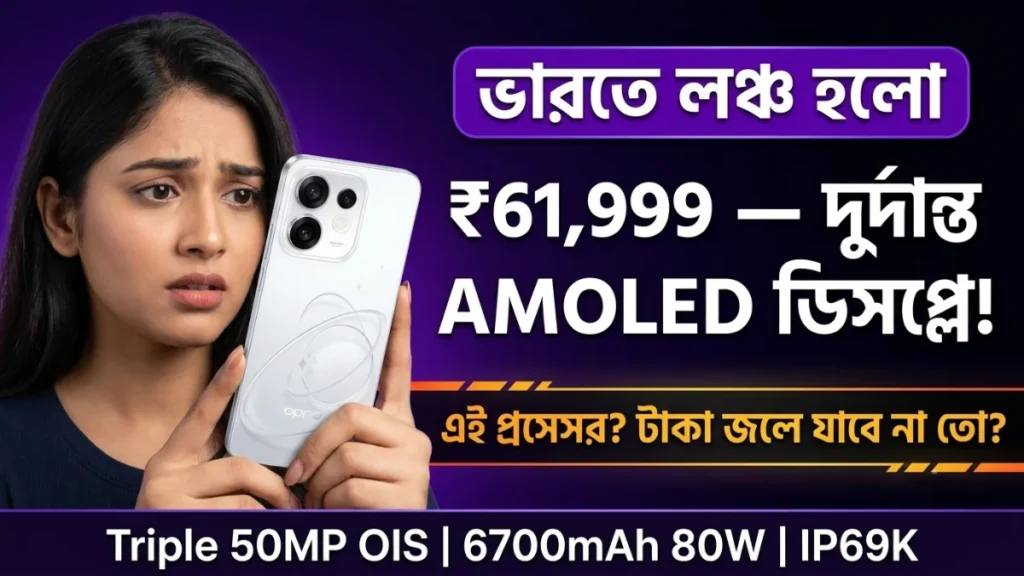 OPPO Reno16 5G price India 61999 67999 AMOLED FHD+ display Snapdragon 7 Gen 4 triple 50MP OIS camera 6700mAh 80W SuperVOOC IP69K no NFC